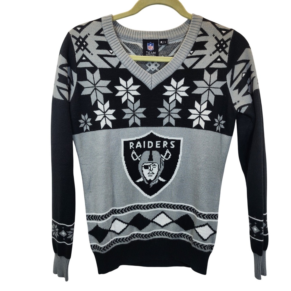NFL Las Vegas Raiders Ugly Sweater Small Mens Unisex Football Winter Snowflakes